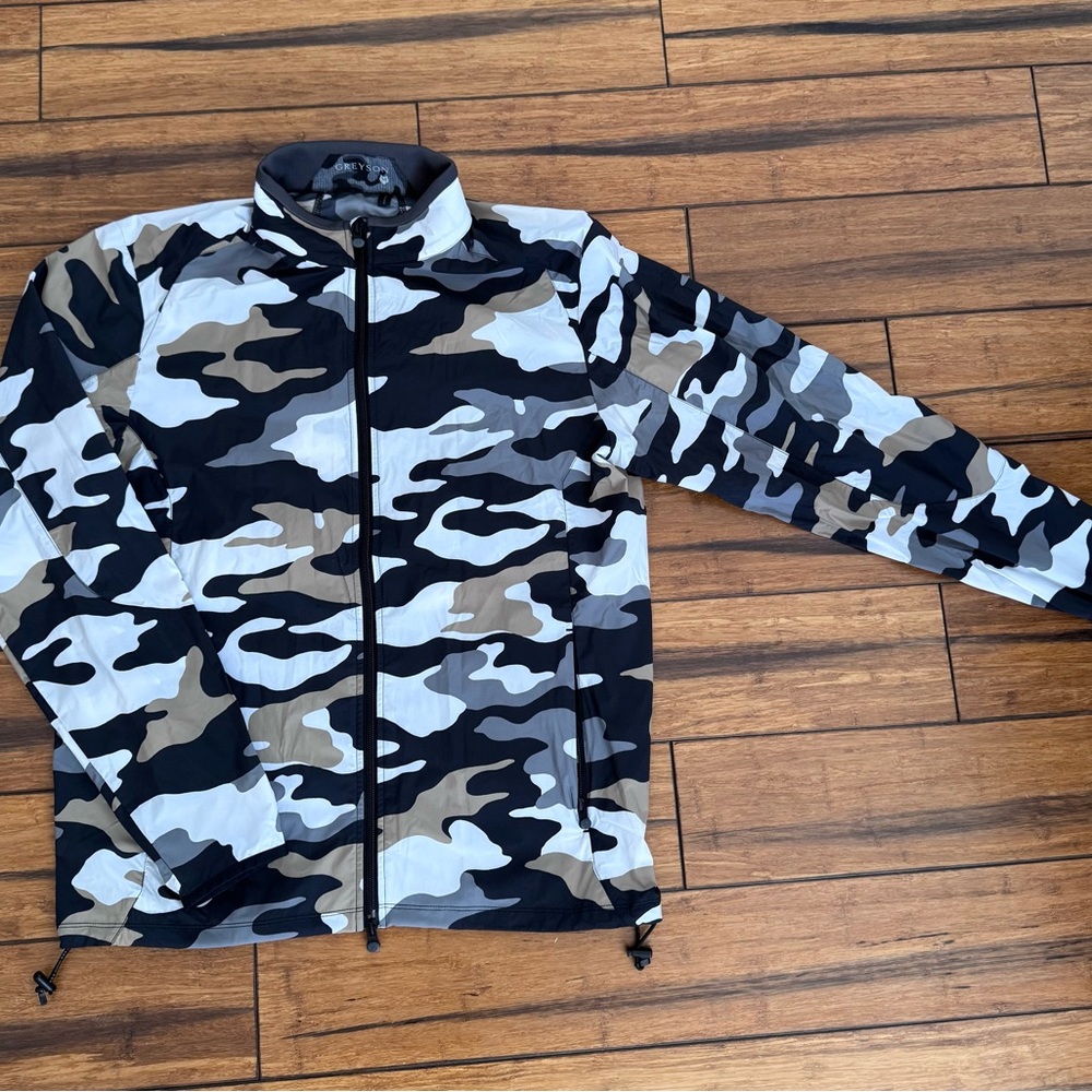 Greyson Camo Windbreaker Golf Jacket with Stand-Up Collar